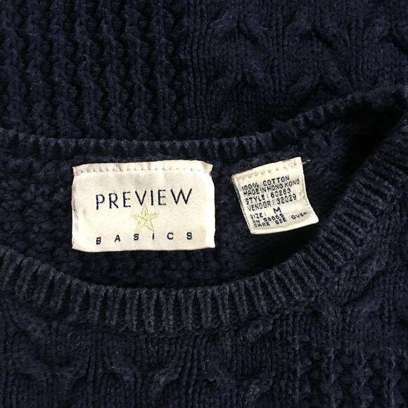 Preview (Nordstrom) Navy Blue Cable Knit Sweater M - Picture 4 of 7